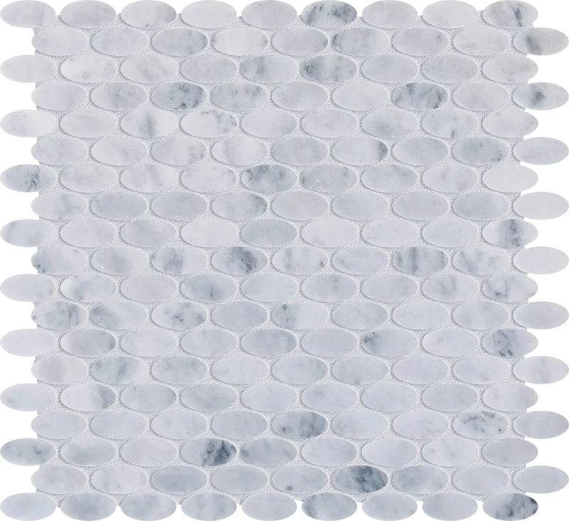 Completa Marble Series Sky Blue Penny Round 3/4 Mesh Honed Marble Mosaic