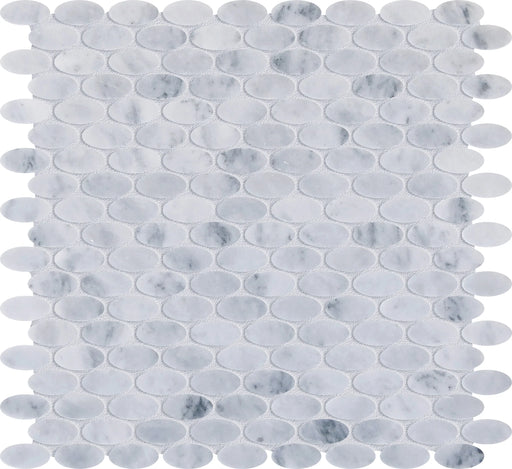 Completa Marble Series Sky Blue Oval Mesh Honed Marble Mosaic
