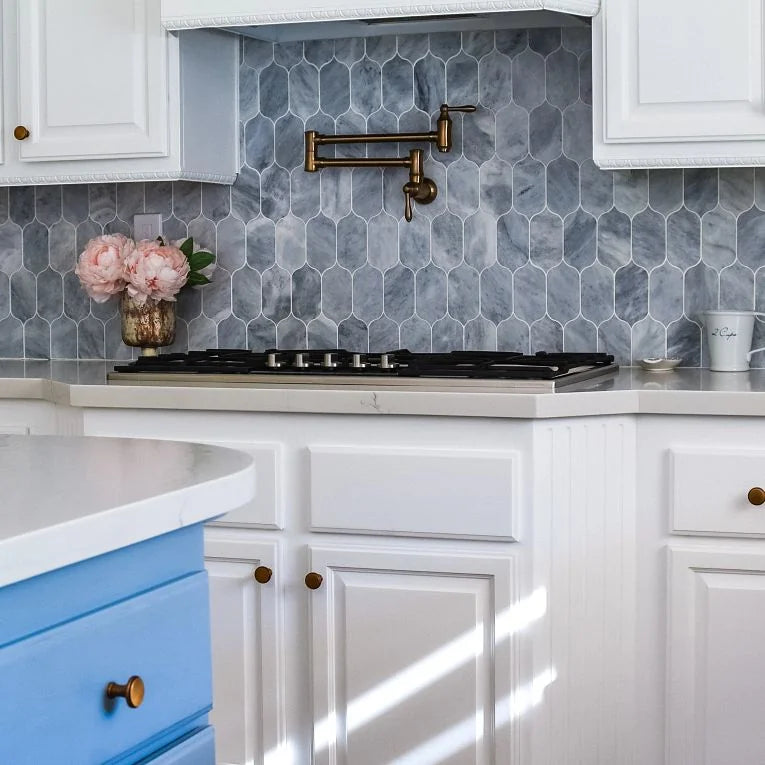 Completa Marble Series Sky Blue Lotus Mesh Honed Marble Mosaic