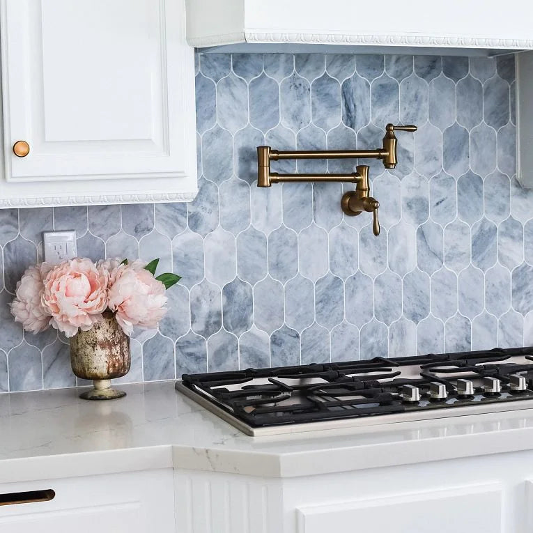 Completa Marble Series Sky Blue Lotus Mesh Honed Marble Mosaic
