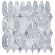 Completa Marble Series Sky Blue Oval Mesh Honed Marble Mosaic