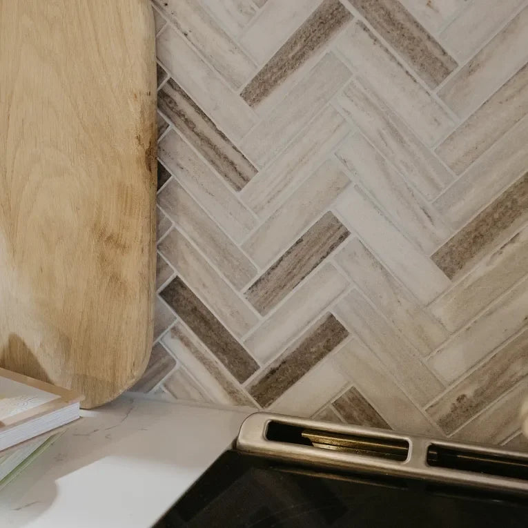 Completa Series Skyline 1x4 Honed Herringbone Marble Mosaic