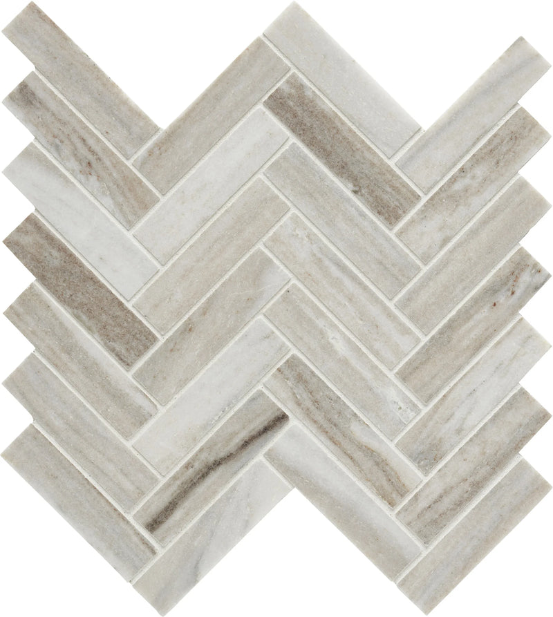 Completa Series Skyline 1x4 Honed Herringbone Marble Mosaic