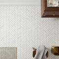 Completa Series Bianco Venatino 1x4x3/8 Honed Herringbone Marble Mosaic — Bathroom floor