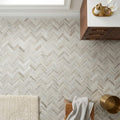 Completa Series Skyline 1x4 Honed Herringbone Marble Mosaic — Bathroom floor