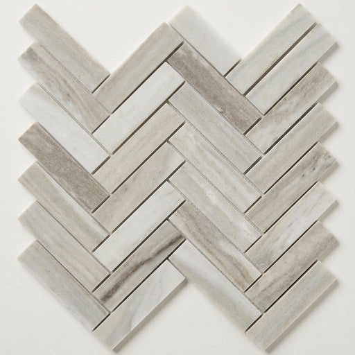 Completa Series Skyline 1x4 Honed Herringbone Marble Mosaic close-up