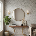 Completa Series Skyline 1x4 Honed Herringbone Marble Mosaic — Living Room accent wall