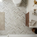 Completa Series Skyline 1x4 Honed Herringbone Marble Mosaic — Powder Room floor