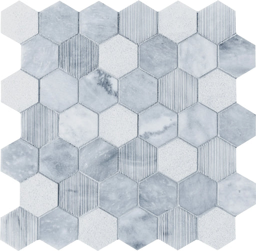 Completa Marble Series Sky Blue 2x2 Hexagon Multi Finish Marble Mosaic
