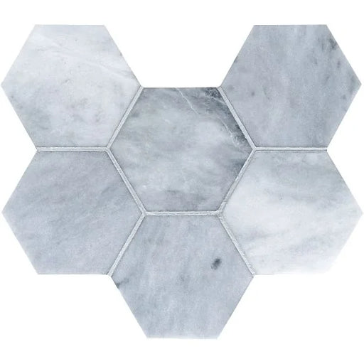 Completa Marble Series Sky Blue Hexagon 4 Inch Mesh Honed Marble Mosaic