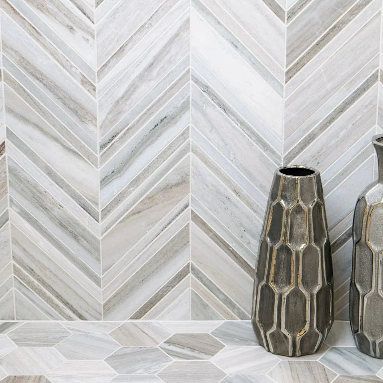 Completa Series Skyline Honed Chevron Marble Mosaic