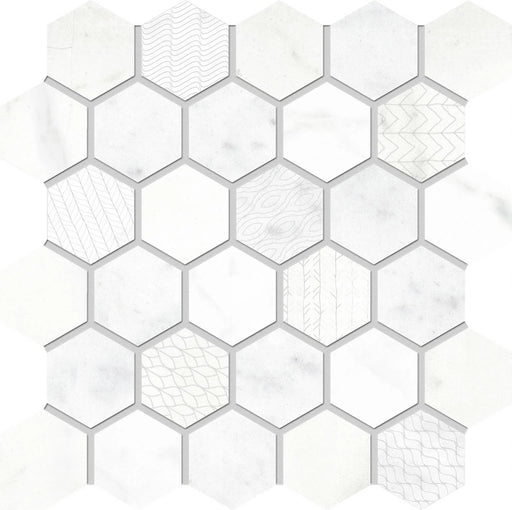 Concert White 10x10.25 Esagona Texture Porcelain Mosaic Tile