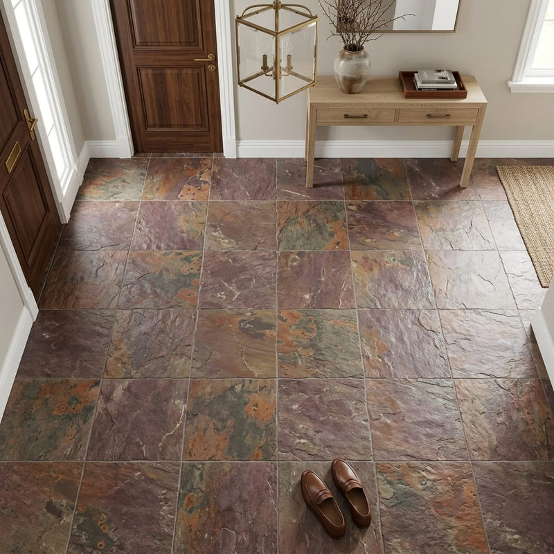 Copper 12x12 Gauged Quartzite Tile — Foyer floor