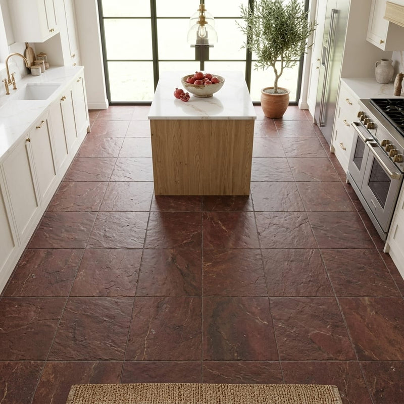 Copper 12x12 Gauged Quartzite Tile — Kitchen floor