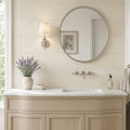 Corinthian White 12x24 Filled & Honed Limestone Tile — Bathroom vanity wall