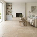 Corton Sable Limestone Tile 12x24 Honed 3/8 inch — Living Room floor