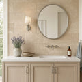 Corton Sable Limestone Tile 12x24 Tumbled 3/8 inch — Bathroom vanity wall