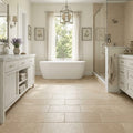 Corton Sable Limestone Tile 12x24 Tumbled 3/8 inch — Primary Bath floor