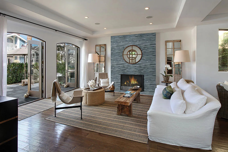 Cosmic Black 3D Wave 6x24 Panel Honed Marble Stacked Ledger Stone