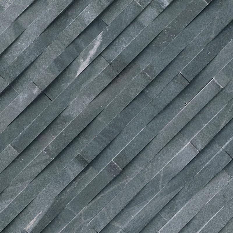 Cosmic Black 3D Wave 6x18 Corner Honed Marble Stacked Ledger Stone