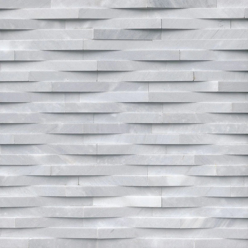 Cosmic Gray 3D Wave 6x24 Panel Honed Marble Stacked Ledger Stone