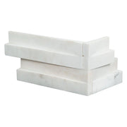 Cosmic White 3D Wave 6x18 Corner Honed Marble Stacked Ledger Stone