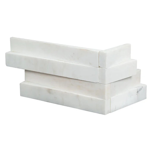 Cosmic White 3D Wave 6x18 Corner Honed Marble Stacked Ledger Stone