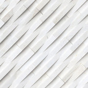 Cosmic White 3D Wave 6x24 Panel Honed Marble Stacked Ledger Stone