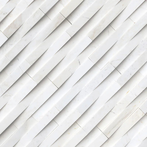 Cosmic White 3D Wave 6x24 Panel Honed Marble Stacked Ledger Stone