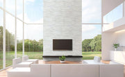 Cosmic White 3D Wave 6x18 Corner Honed Marble Stacked Ledger Stone
