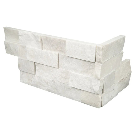 Cosmic White 6x18 Corner Splitface Marble Ledger Stone