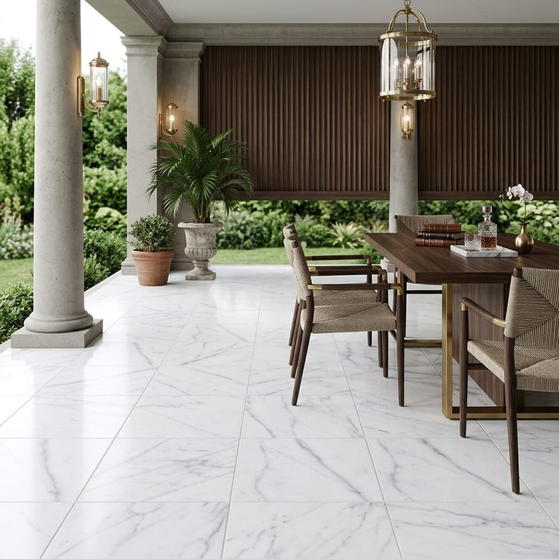 Cosmos White Marble Tile 18x18 Honed — Covered Patio floor