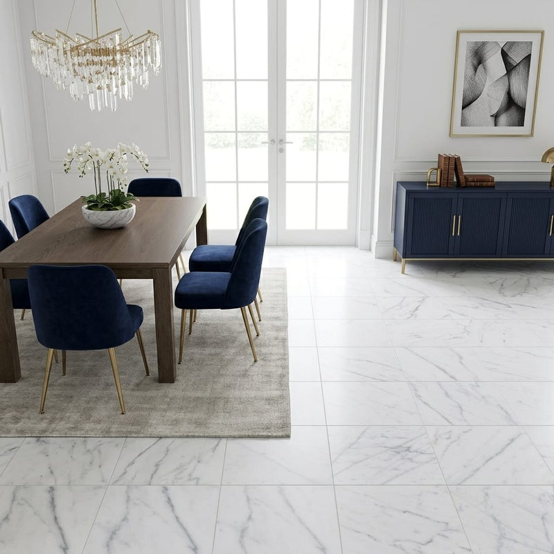 Cosmos White Marble Tile 18x18 Honed — Dining Room floor