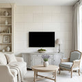 Crema Caliza Limestone Tile 18x36 Brushed — Living Room feature wall