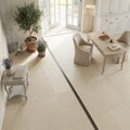 Crema Caliza Limestone Tile 18x36 Brushed — Living Room floor
