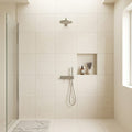 Crema Caliza Limestone Tile 24x24 Honed — Bathroom shower wall