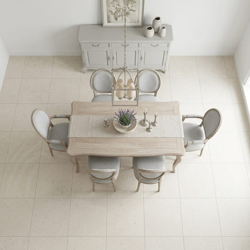 Crema Caliza Limestone Tile 24x24 Honed — Dining Room floor