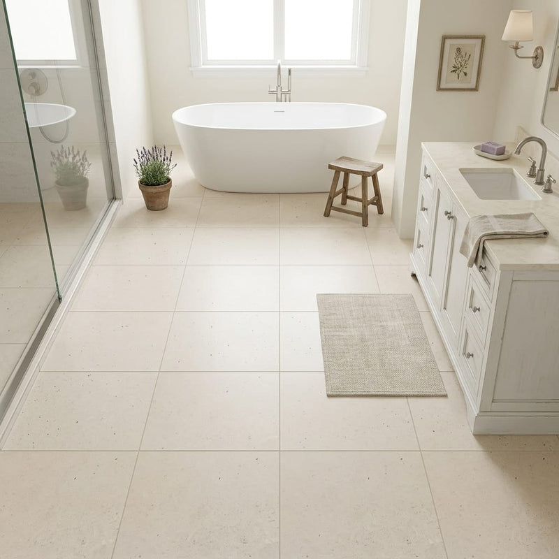 Crema Caliza Limestone Tile 24x24 Honed — Primary Bath floor