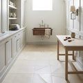 Crema Europa Limestone Tile 12x12 Honed 3/8 inch — Basement floor