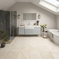 Crema Europa Limestone Tile 12x12 Honed 3/8 inch — Bathroom floor