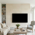 Crema Europa Limestone Tile 12x24 Honed 5/8 inch — Living Room feature wall