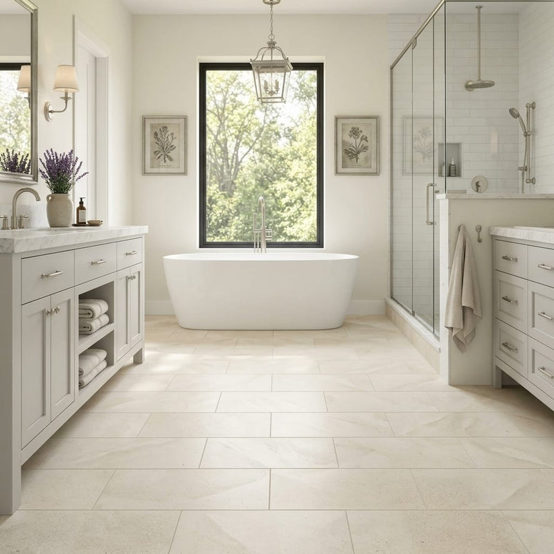 Crema Europa Limestone Tile 12x24 Honed 5/8 inch — Primary Bath floor