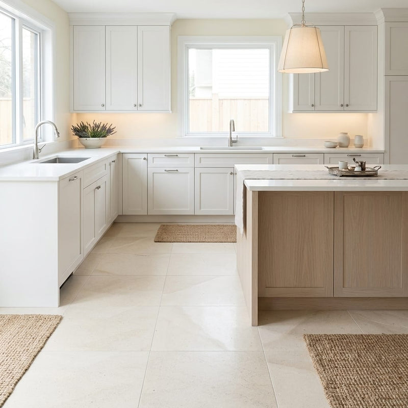 Crema Europa Limestone Tile 18x18 Honed 5/8 inch — Kitchen floor