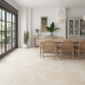 Crema Europa Limestone Tile 18x18 Honed 5/8 inch — Living Room floor