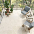 Crema Europa Limestone Tile 18x18 Honed 5/8 inch — Sunroom floor