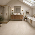 Crema Marfil 12x12 Classic Polished Marble Tile — Bathroom floor