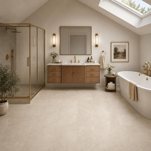 Crema Marfil 12x12 Classic Polished Marble Tile — Bathroom floor
