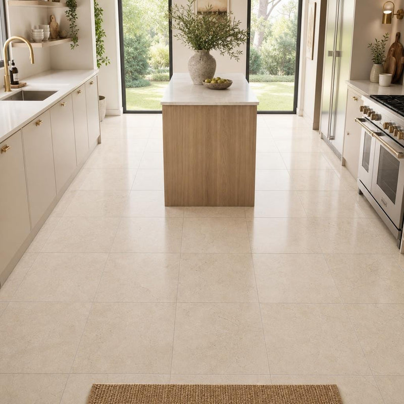 Crema Marfil 12x12 Classic Polished Marble Tile — Kitchen floor