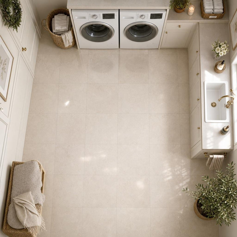 Crema Marfil 12x12 Classic Polished Marble Tile — Laundry Room floor