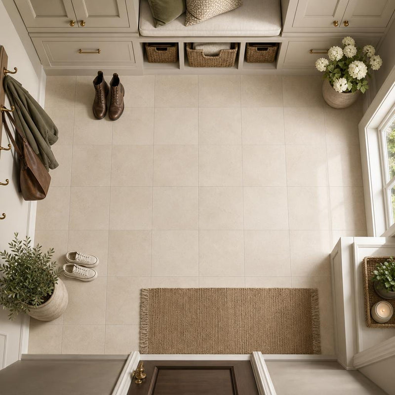 Crema Marfil 12x12 Honed Select Marble Tile — Mudroom floor